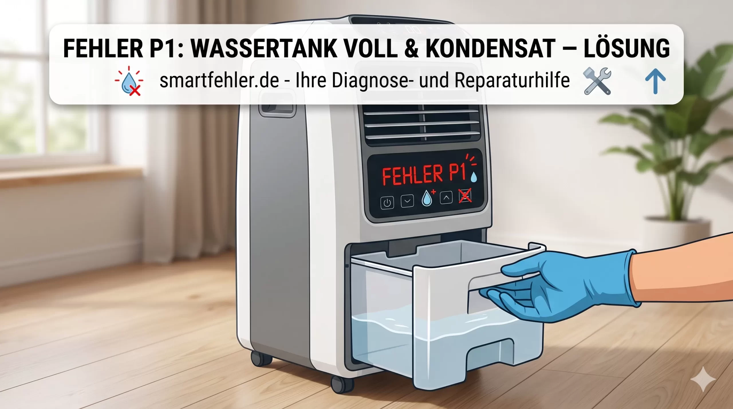 Mobiles Klimagerät Fehler P1 beheben Wassertank voll Kondenswasser