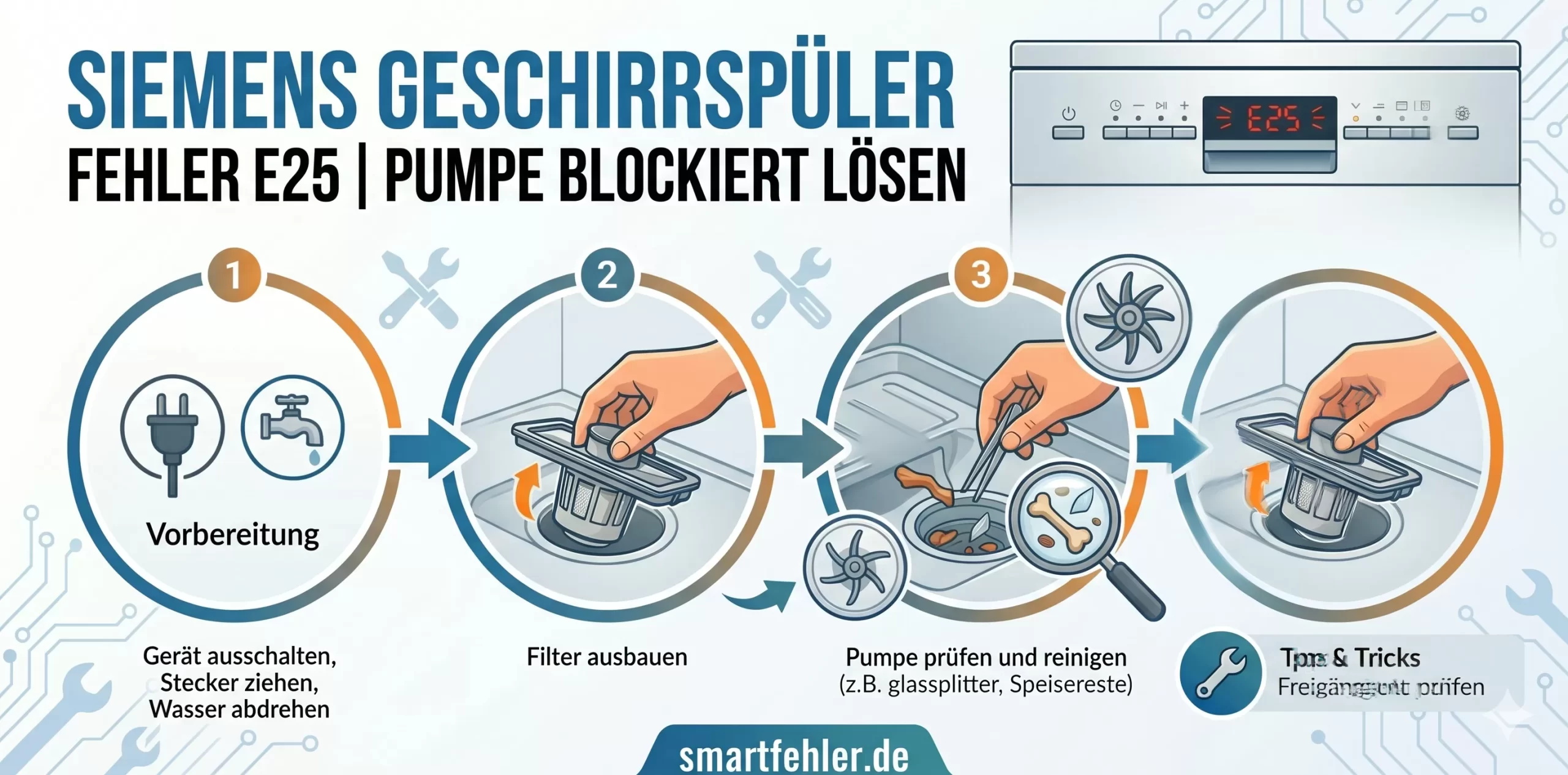 Siemens Geschirrspüler Fehler E25 Ablaufpumpe blockiert erfolgreich beheben